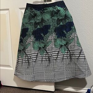 Eva Franco Green and Black Floral A-Line Skirt